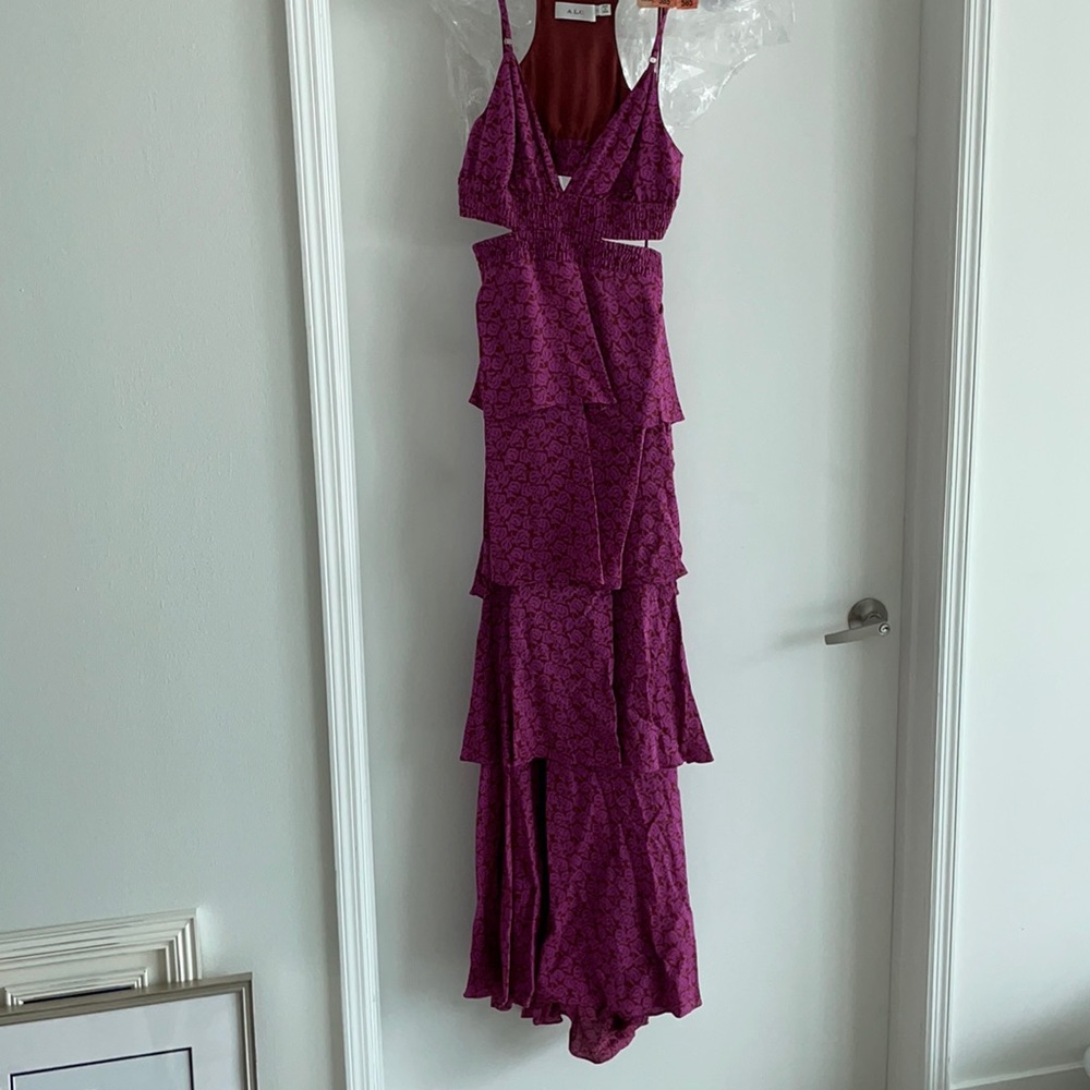 A.L.C. Pink Red Floral Tiered CutOut Maxi